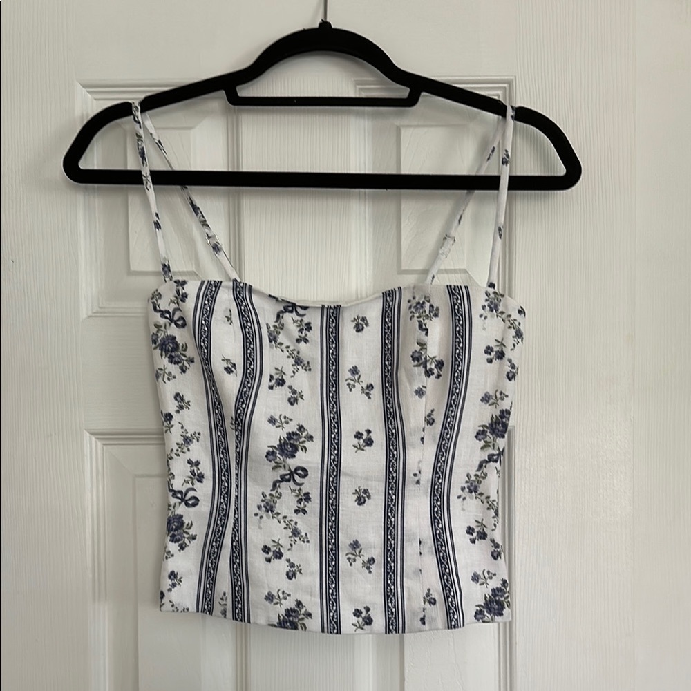 Reformation overland Floral Striped Women's Top - White and Blue